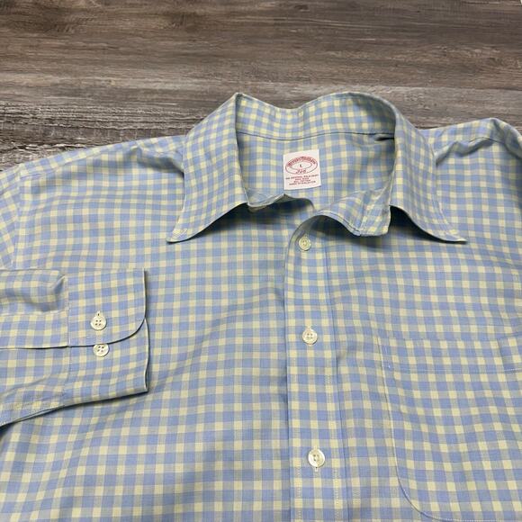 Brooks Brothers 346 Blue White Gingham Check Mens L Long Sleeve Button Up Shirt - Picture 1 of 8